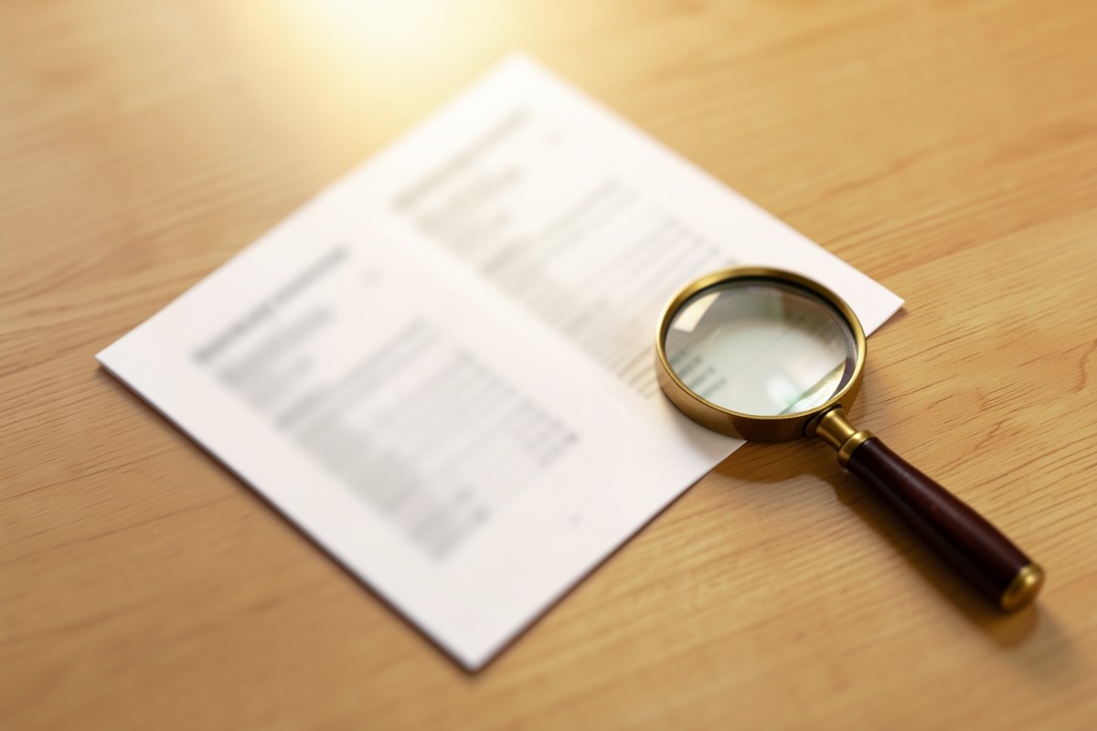 Two loan estimate documents being compared side by side on a table, with a magnifying glass.