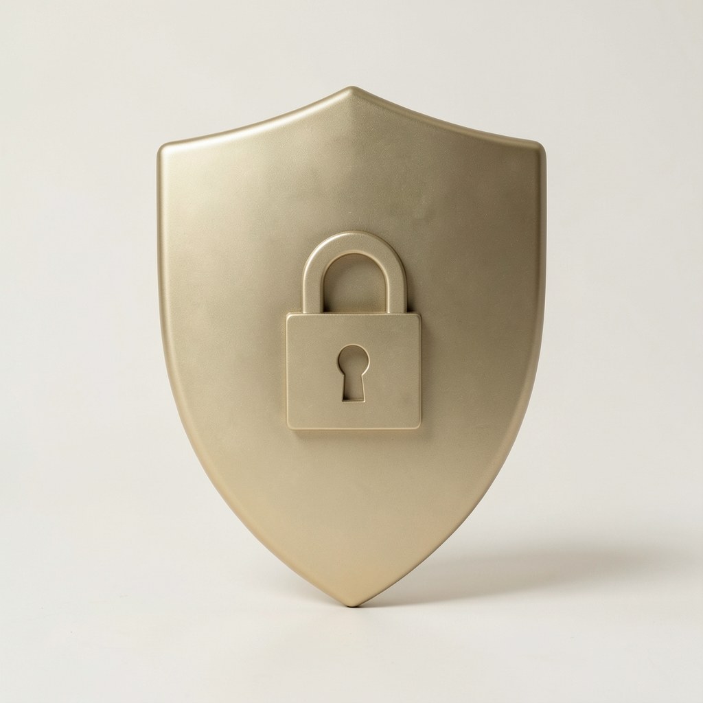 A shield with a padlock icon, representing privacy and data protection.